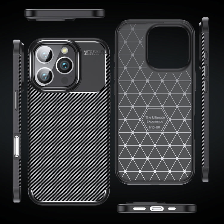 For iPhone 16 Pro Carbon Fiber Texture Shockproof TPU Phone Case - Black