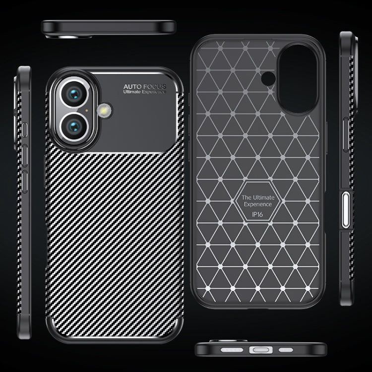 For iPhone 16 Plus Carbon Fiber Texture Shockproof TPU Phone Case - Black