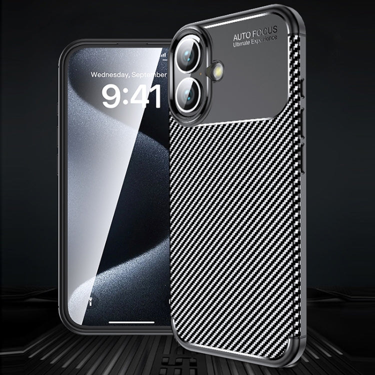 For iPhone 16 Carbon Fiber Texture Shockproof TPU Phone Case - Black
