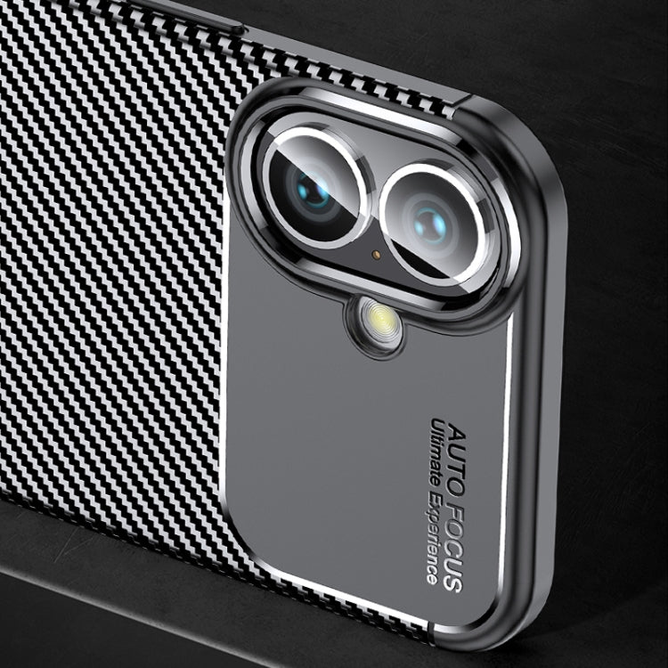 For iPhone 16 Carbon Fiber Texture Shockproof TPU Phone Case - Black