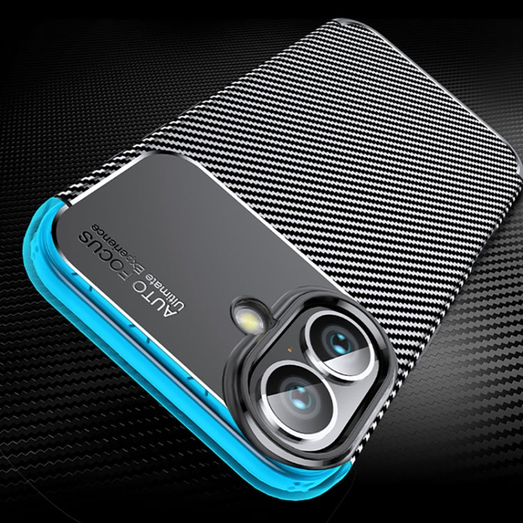 For iPhone 16 Carbon Fiber Texture Shockproof TPU Phone Case - Black