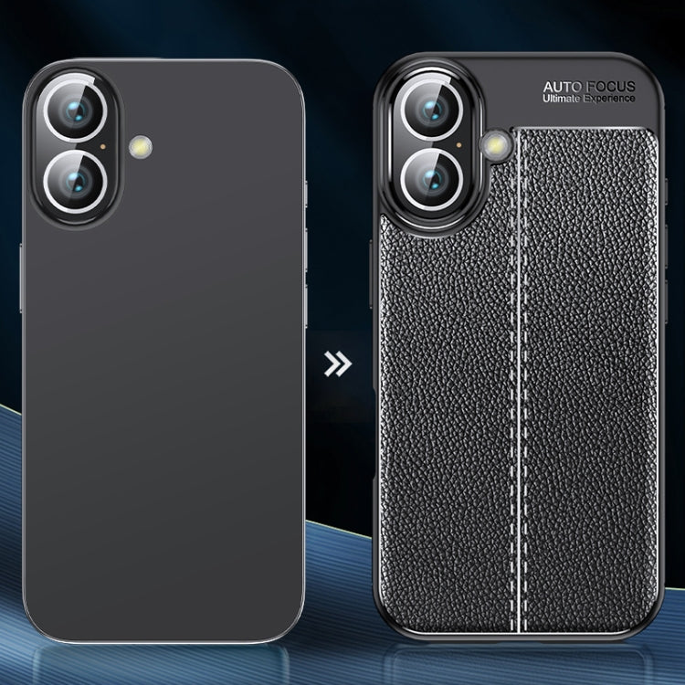For iPhone 16 Plus Litchi Texture Shockproof TPU Phone Case