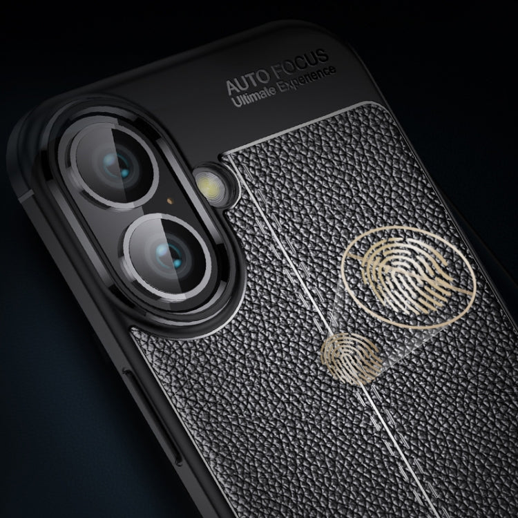 For iPhone 16 Plus Litchi Texture Shockproof TPU Phone Case
