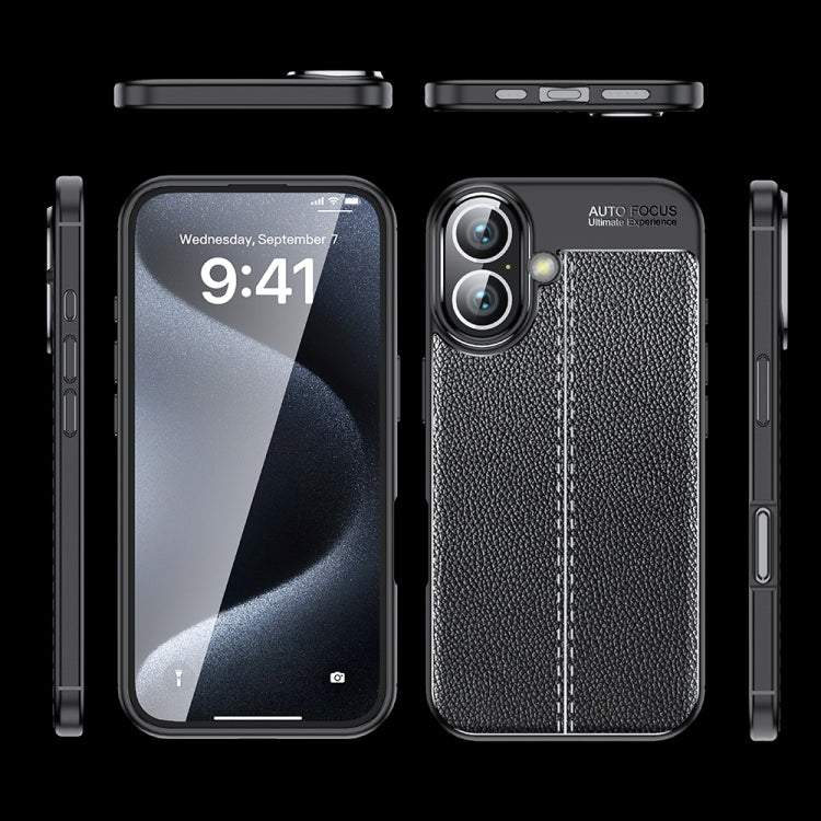 For iPhone 16 Plus Litchi Texture Shockproof TPU Phone Case