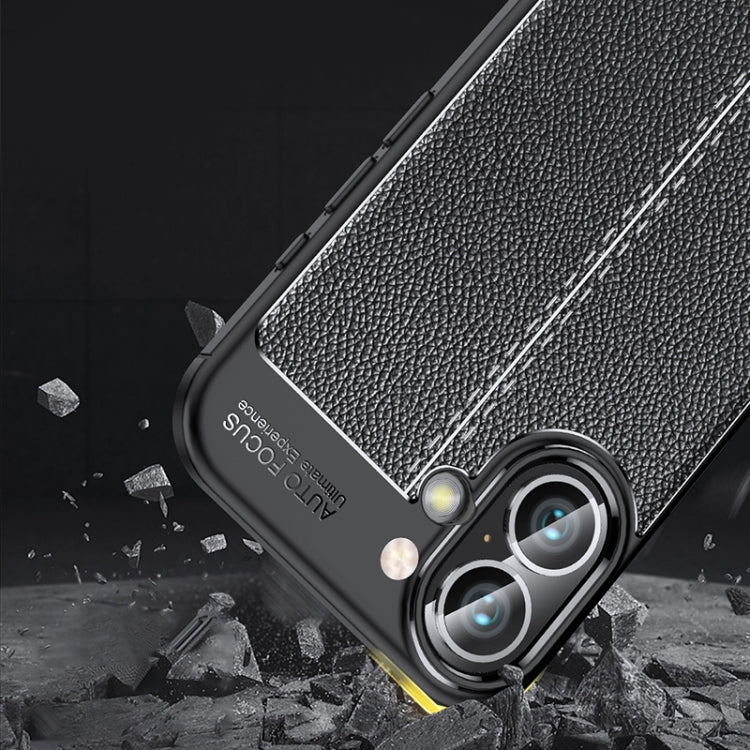 For iPhone 16 Plus Litchi Texture Shockproof TPU Phone Case