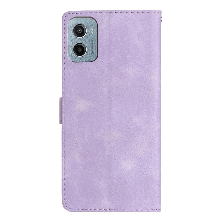 For Motorola Moto E15 Flower Butterfly Embossing Pattern Leather Phone Case
