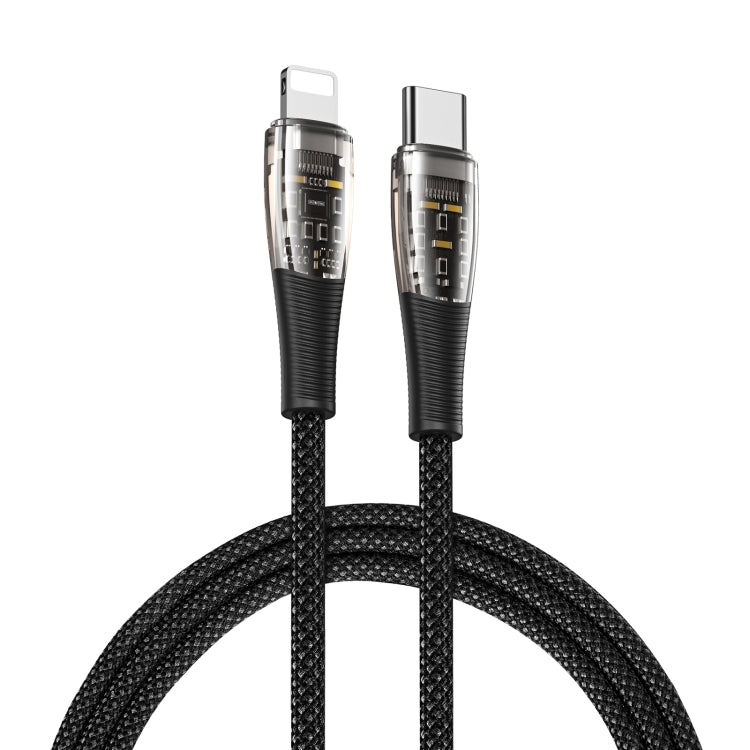 DUZZONA  A5 PD 20W USB-C/Type-C to 8 Pin Transparent Fast Charging Data Cable, Length: 1m(Black)