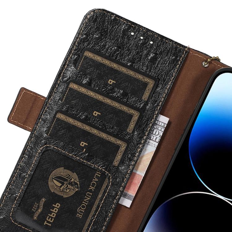 For OnePlus 15 Ostrich Pattern Genuine Leather RFID Phone Case