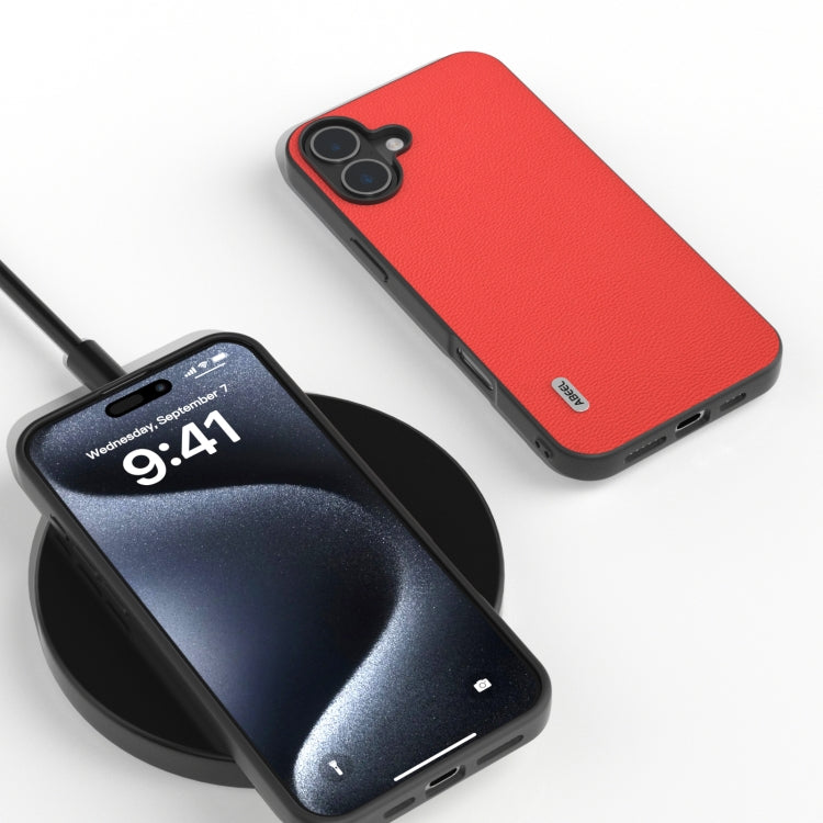 For iPhone 16 ABEEL Genuine Leather Luolai Series Phone Case