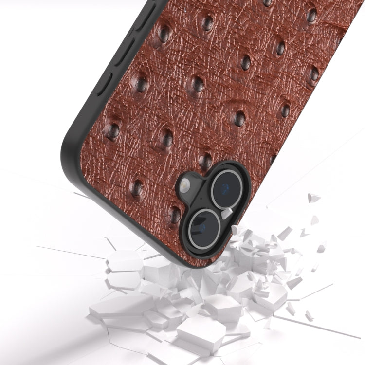 For iPhone 16 ABEEL Genuine Leather Ostrich Texture Phone Case