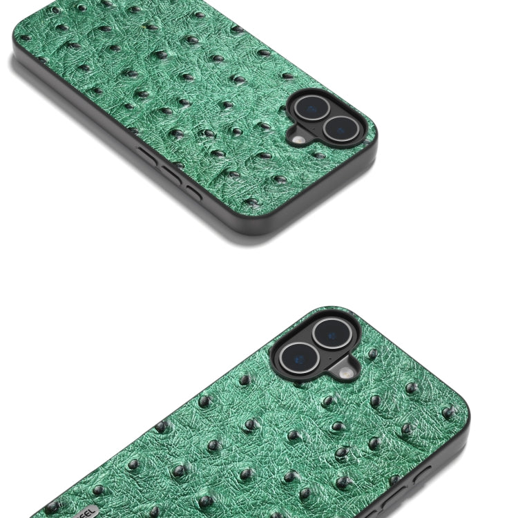 For iPhone 16 Plus ABEEL Genuine Leather Ostrich Texture Phone Case