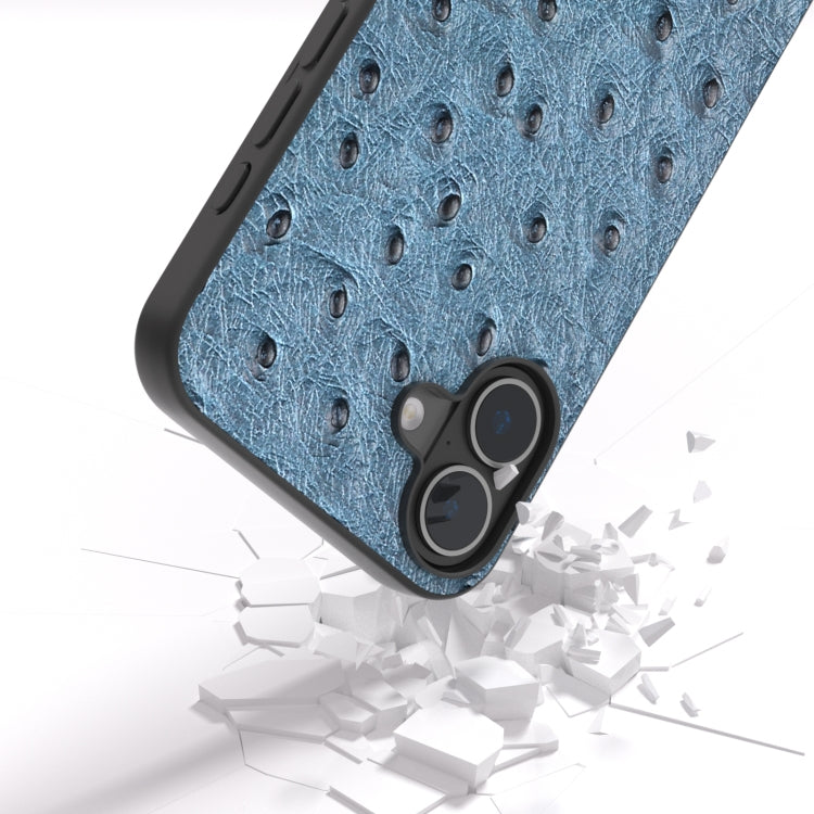 For iPhone 16 Plus ABEEL Genuine Leather Ostrich Texture Phone Case