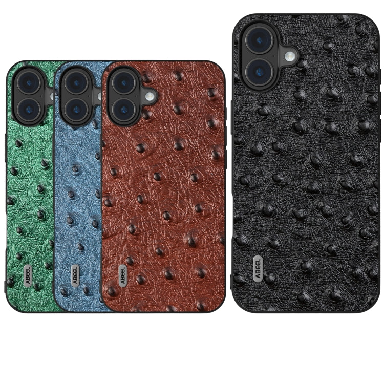 For iPhone 16 Plus ABEEL Genuine Leather Ostrich Texture Phone Case