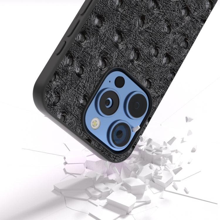 For iPhone 16 Pro Max ABEEL Genuine Leather Ostrich Texture Phone Case