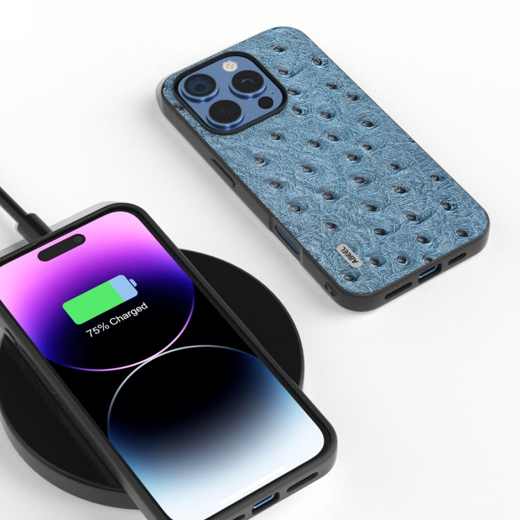 For iPhone 16 Pro Max ABEEL Genuine Leather Ostrich Texture Phone Case