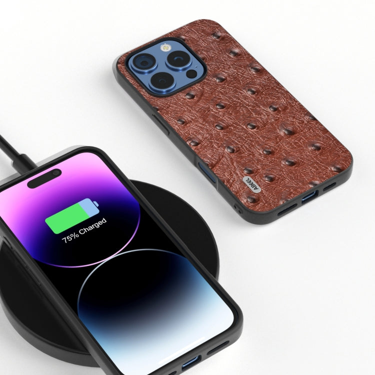 For iPhone 16 Pro Max ABEEL Genuine Leather Ostrich Texture Phone Case