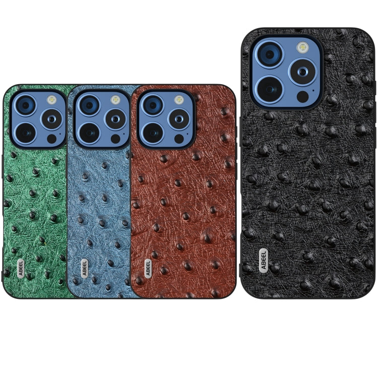 For iPhone 16 Pro Max ABEEL Genuine Leather Ostrich Texture Phone Case