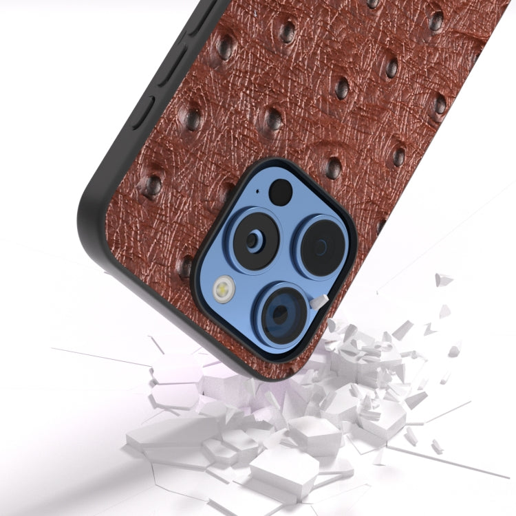 For iPhone 16 Pro ABEEL Genuine Leather Ostrich Texture Phone Case