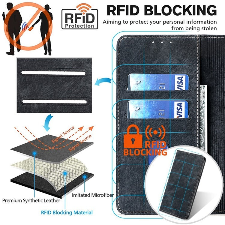 For Realme C65 4G RFID Anti-theft Brush Magnetic Leather Phone Case