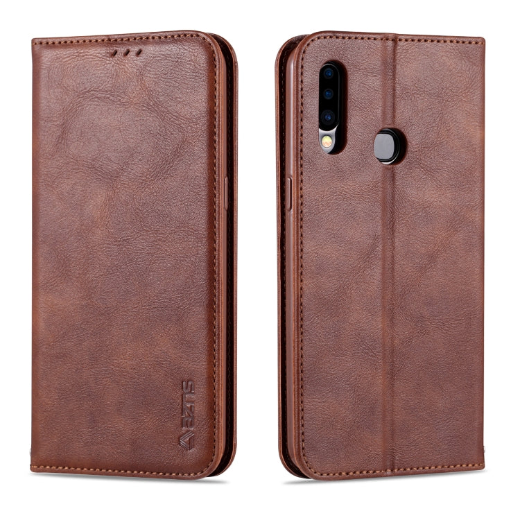 For Samsung Galaxy A20s AZNS Retro Texture Magnetic Horizontal Flip PU Leather Case with Holder & Card Slots & Photo Frame