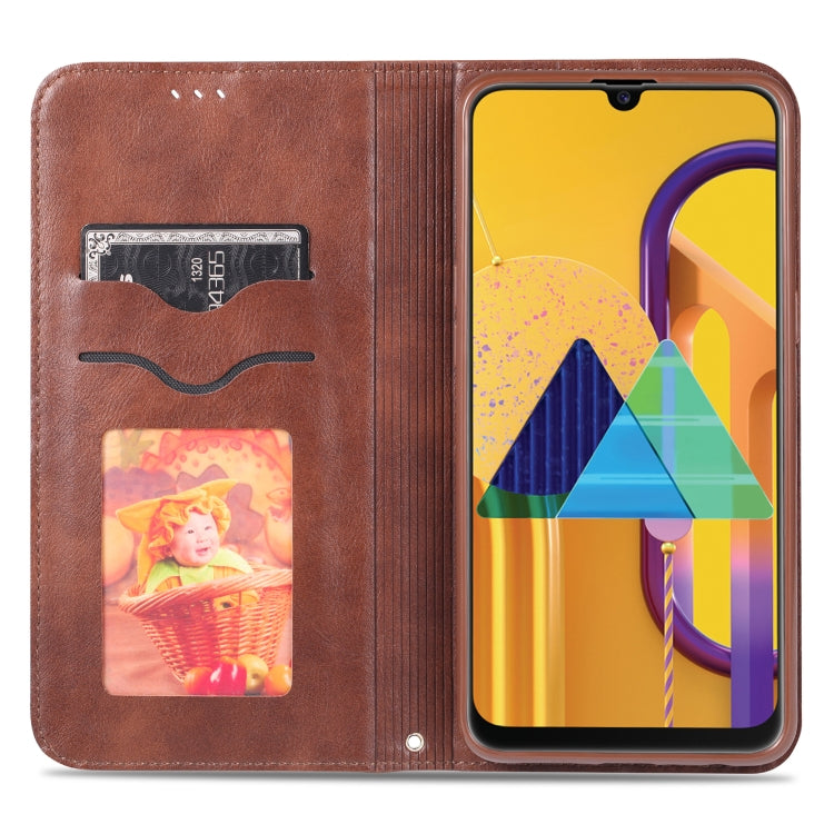 For Samsung Galaxy A20s AZNS Retro Texture Magnetic Horizontal Flip PU Leather Case with Holder & Card Slots & Photo Frame