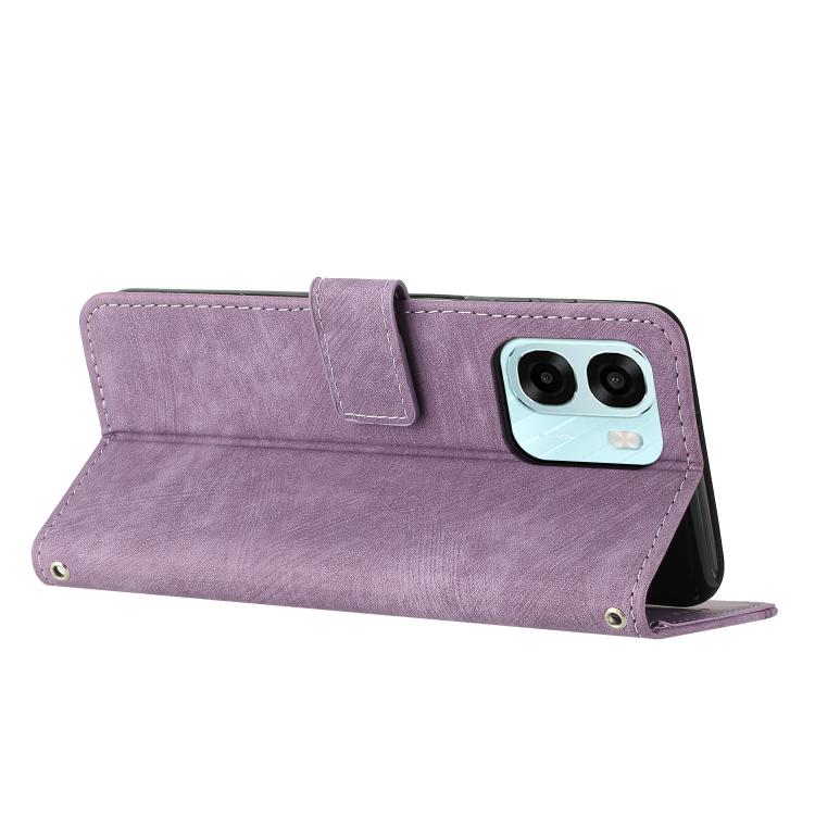 For OPPO A6x 5G / A6 5G Skin Feel Stripe Pattern Leather Phone Case with Lanyard