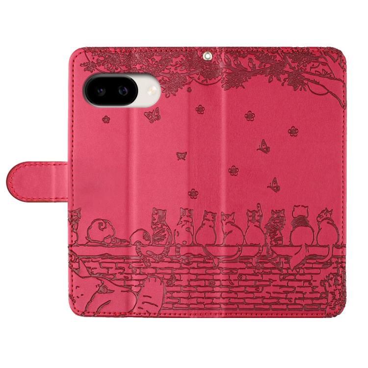 For Google Pixel 10a Cat Embossing Pattern Leather Phone Case with Lanyard