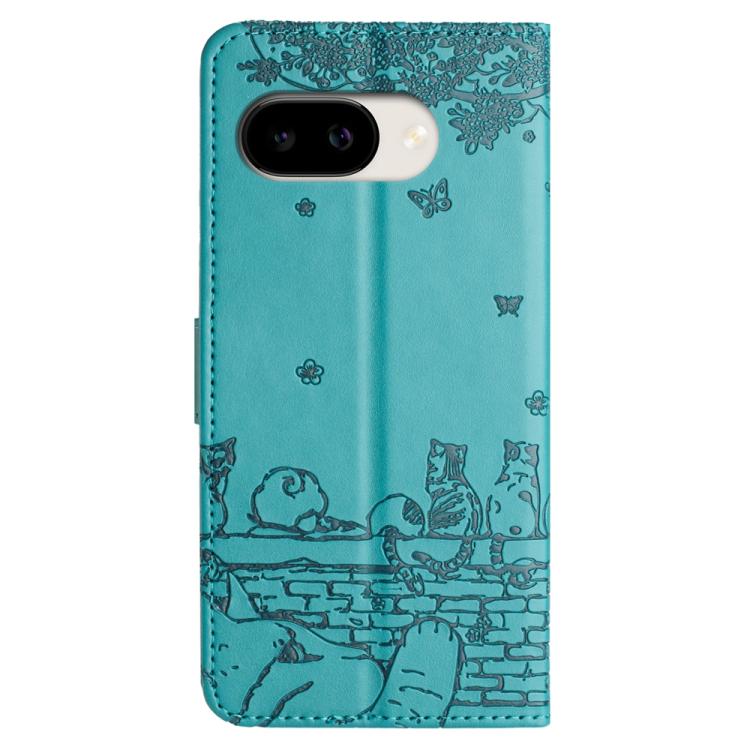 For Google Pixel 10a Cat Embossing Pattern Leather Phone Case with Lanyard