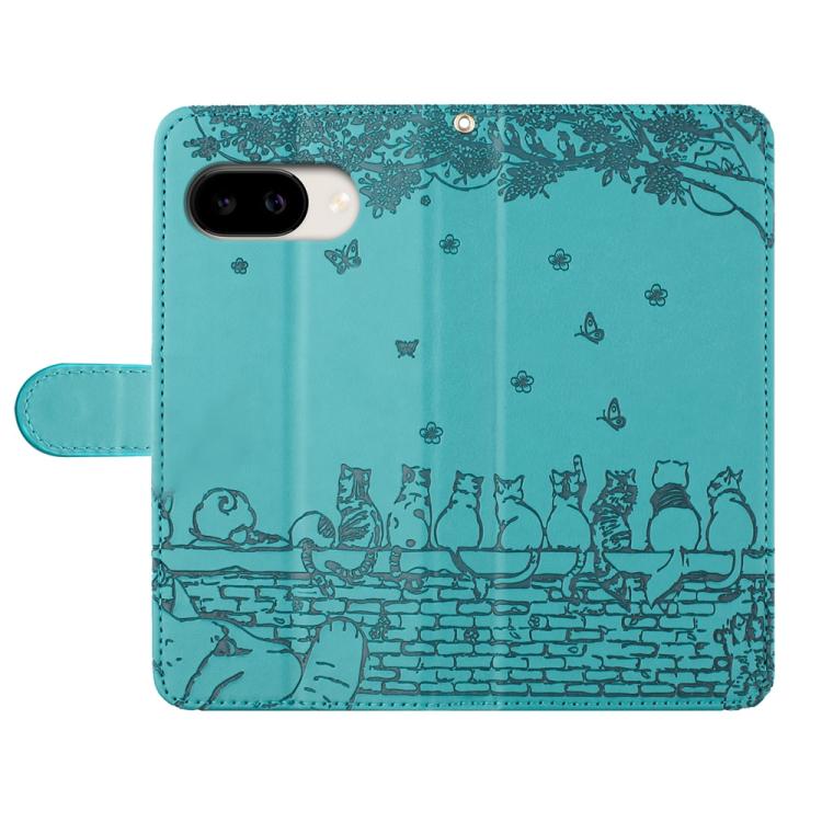 For Google Pixel 10a Cat Embossing Pattern Leather Phone Case with Lanyard
