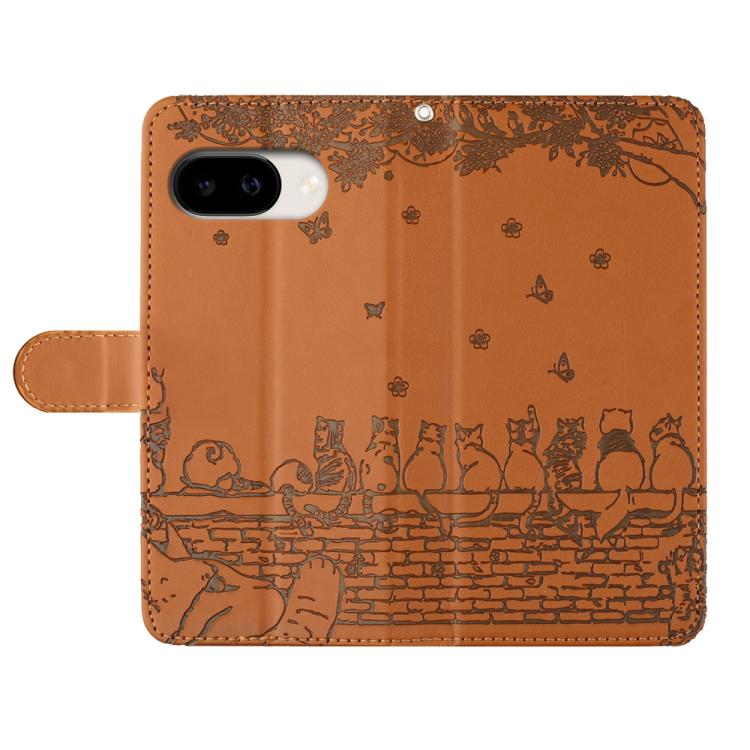 For Google Pixel 10a Cat Embossing Pattern Leather Phone Case with Lanyard