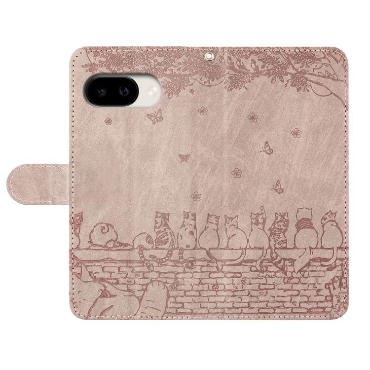 For Google Pixel 10a Cat Embossing Pattern Leather Phone Case with Lanyard