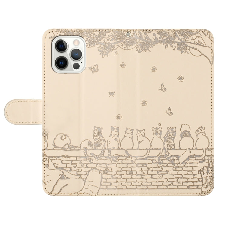 For iPhone 16 Pro Cat Embossing Pattern Leather Phone Case with Lanyard