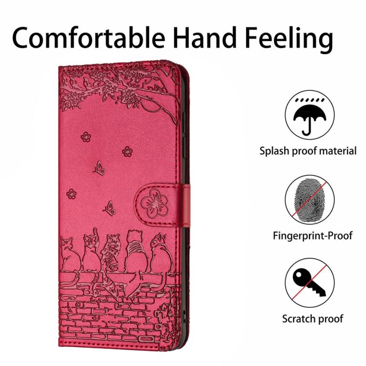 For iPhone 17 Pro Cat Embossing Pattern Leather Phone Case with Lanyard