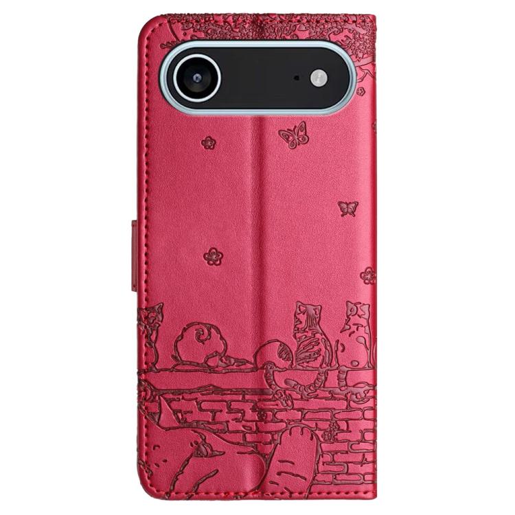 For iPhone Air Cat Embossing Pattern Leather Phone Case with Lanyard