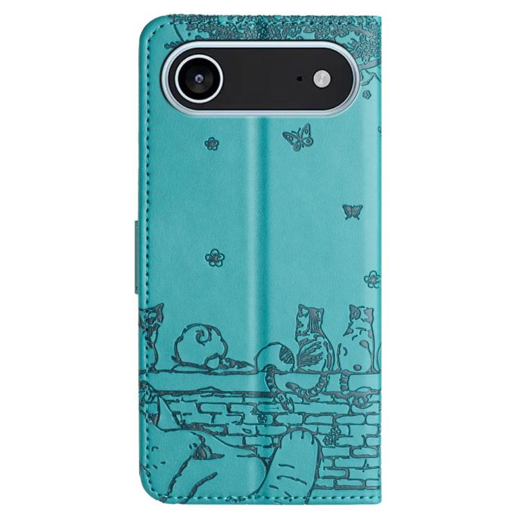 For iPhone Air Cat Embossing Pattern Leather Phone Case with Lanyard