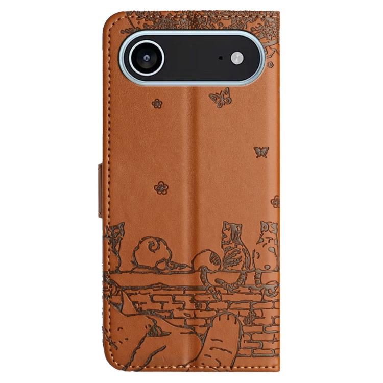 For iPhone Air Cat Embossing Pattern Leather Phone Case with Lanyard