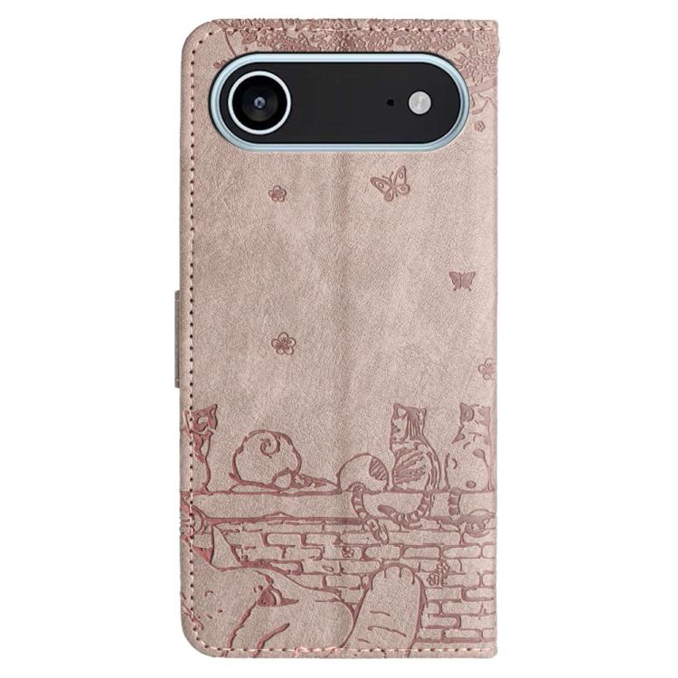 For iPhone Air Cat Embossing Pattern Leather Phone Case with Lanyard