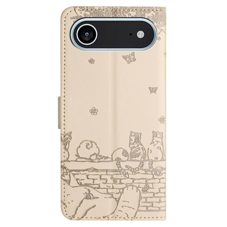 For iPhone Air Cat Embossing Pattern Leather Phone Case with Lanyard