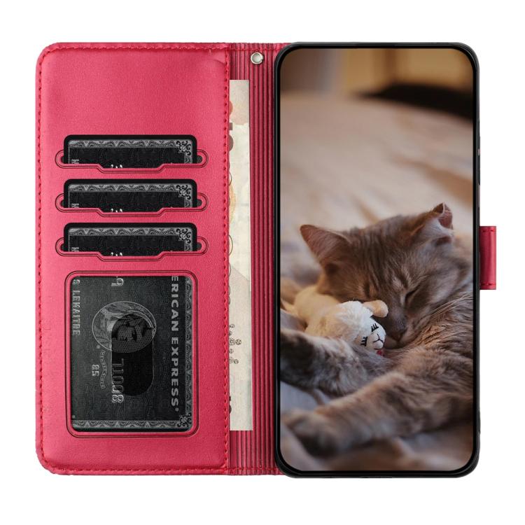 For iPhone 17 Cat Embossing Pattern Leather Phone Case with Lanyard