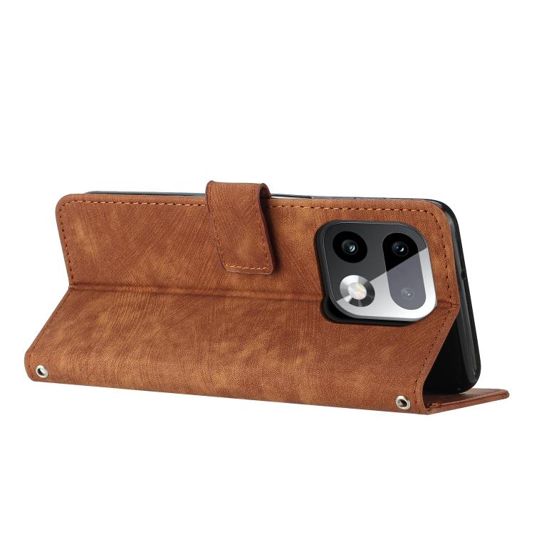 For Realme 16 Pro+ 5G Skin Feel Stripe Pattern Leather Phone Case with Lanyard