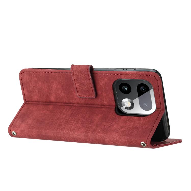 For Realme 16 Pro+ 5G Skin Feel Stripe Pattern Leather Phone Case with Lanyard