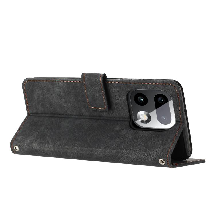For Realme 16 Pro+ 5G Skin Feel Stripe Pattern Leather Phone Case with Lanyard