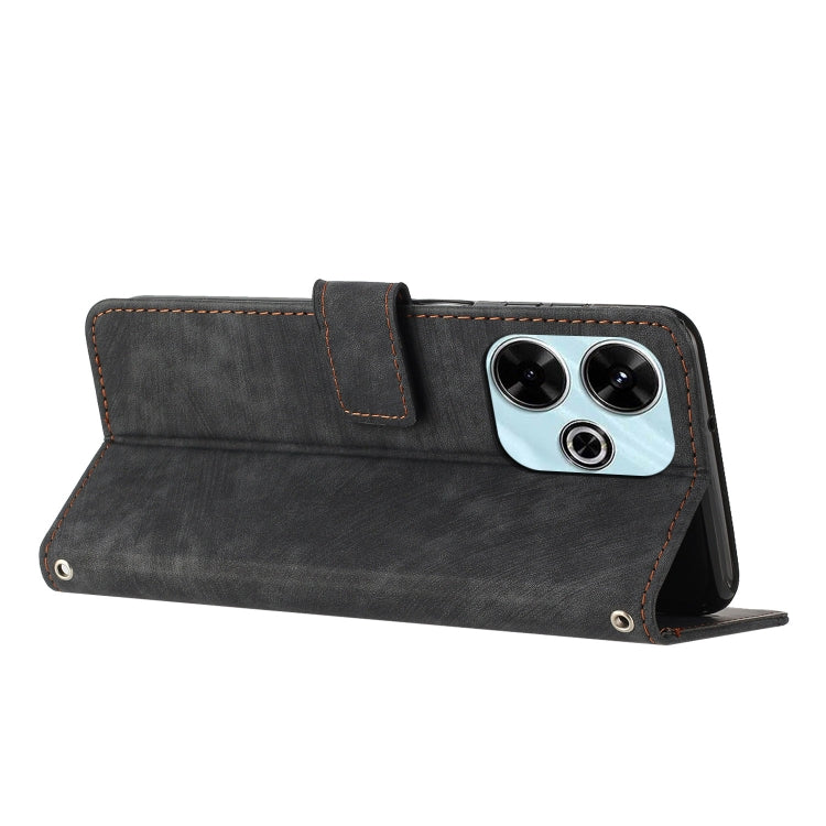 For Xiaomi Redmi 13 4G Skin Feel Stripe Pattern Leather Phone Case with Long Lanyard