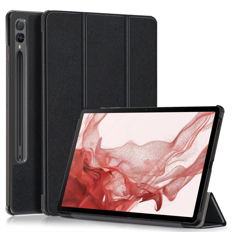 For Samsung Galaxy Tab S9+ Custer Pure Color 3-Fold Holder Smart Leather Tablet Case