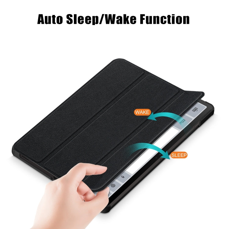 For Samsung Galaxy Tab S9+ Custer Pure Color 3-Fold Holder Smart Leather Tablet Case