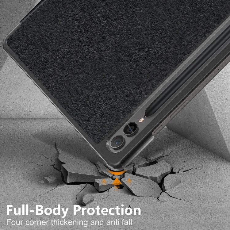 For Samsung Galaxy Tab S9+ Custer Pure Color 3-Fold Holder Smart Leather Tablet Case
