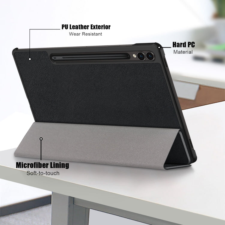 For Samsung Galaxy Tab S9+ Custer Pure Color 3-Fold Holder Smart Leather Tablet Case