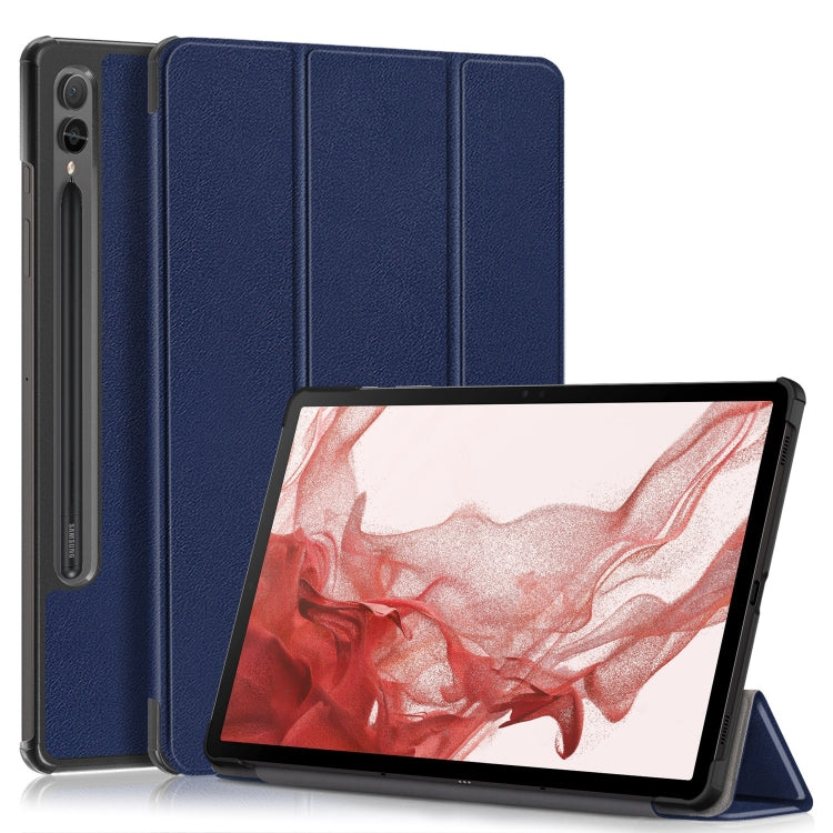 For Samsung Galaxy Tab S9+ Custer Pure Color 3-Fold Holder Smart Leather Tablet Case