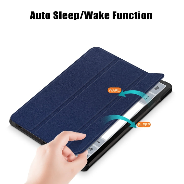 For Samsung Galaxy Tab S9+ Custer Pure Color 3-Fold Holder Smart Leather Tablet Case