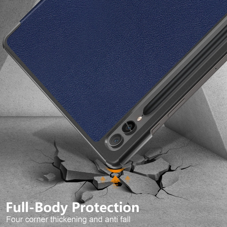 For Samsung Galaxy Tab S9+ Custer Pure Color 3-Fold Holder Smart Leather Tablet Case